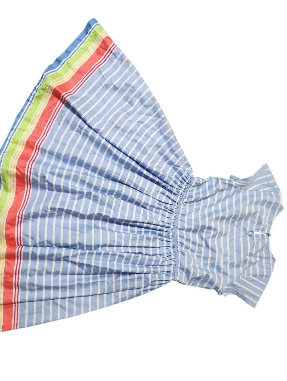 Lands' End Dress Girls Size 14 Blue White Stripe Short Sleeve Midi